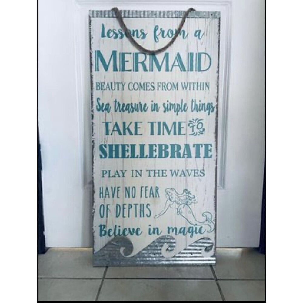Lessons From A Mermaid Big 32”x16”Farmhouse Pallet Wood & Metal Waves Wall Decor